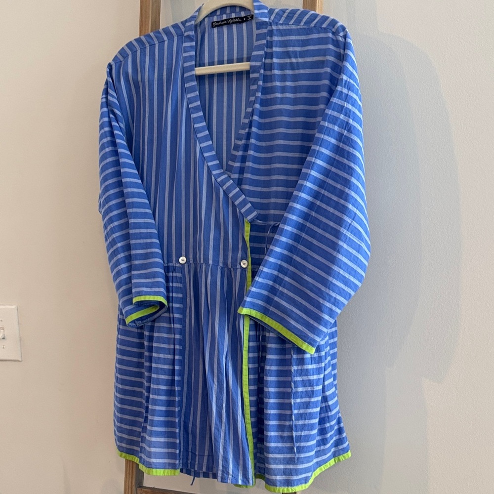 Gudrun Sjoden Blue Striped Top with Green Accents